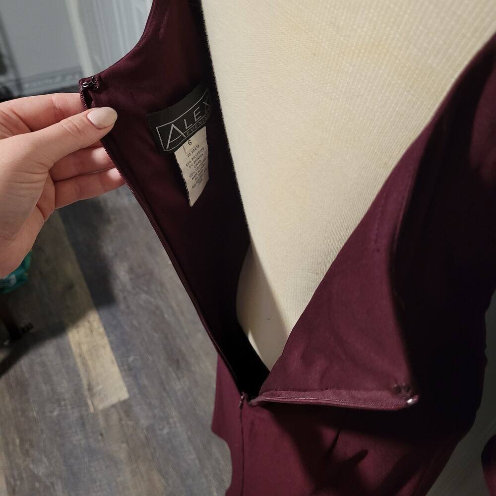 Classic Stretch Ruched Evening Dress Alex Evenings Wine Red Size 6 3/4 Sleeve. - Picture 7 of 10
